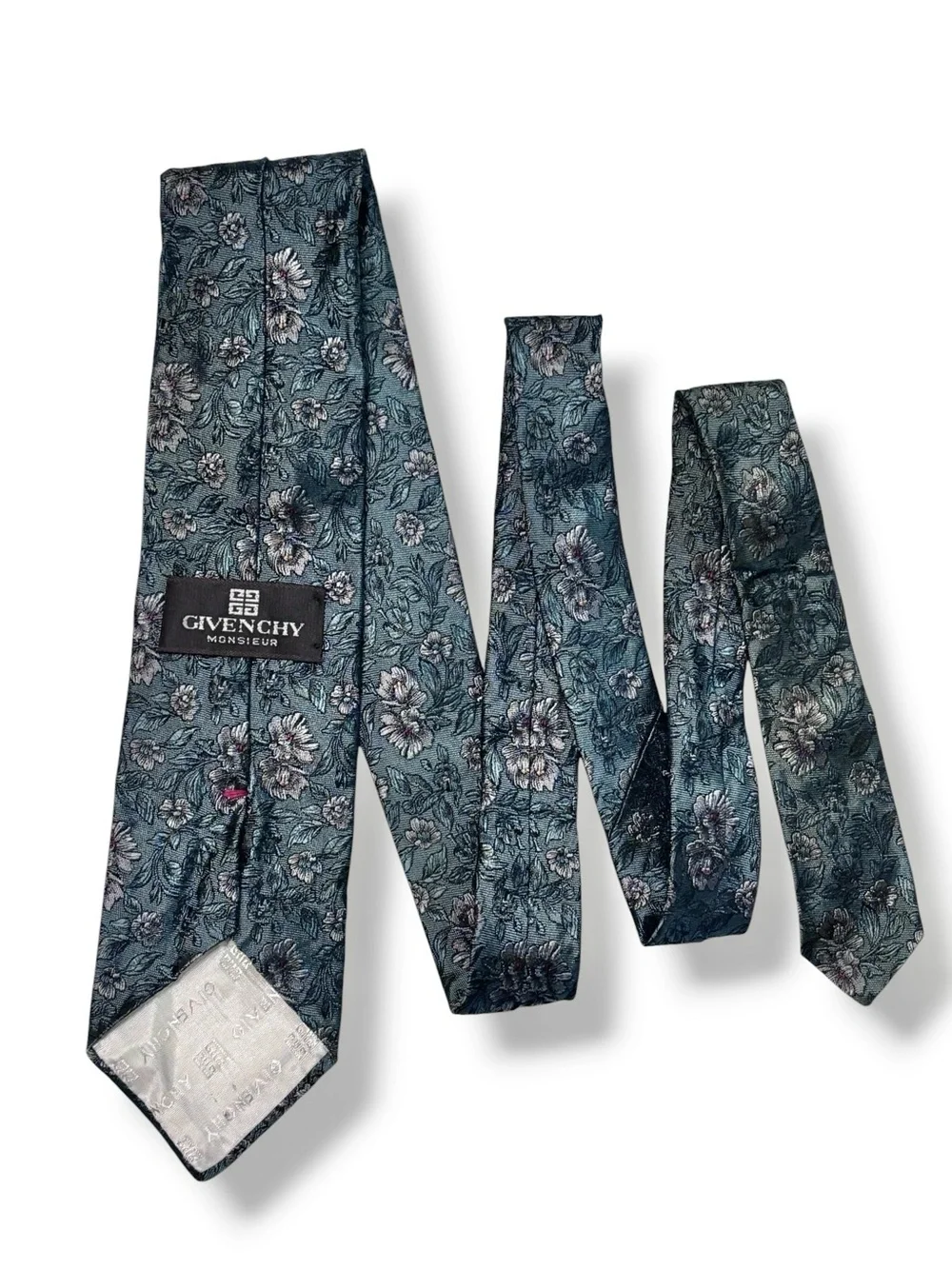 GIVENCHY Green Floral Woven Silk Tie VINTAGE